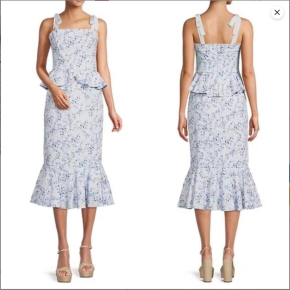 NWT Antonio Melani x Born on Fifth Pippa Blue Floral Print Peplum Dress - Picture 1 of 7